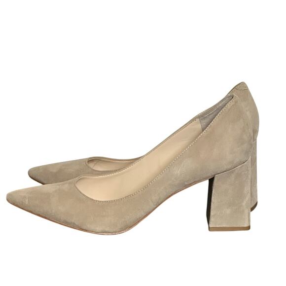 Marc Fisher Zala Block Heel Pointy Toe Pump Natural Suede Sz 8.5 - Picture 2 of 8